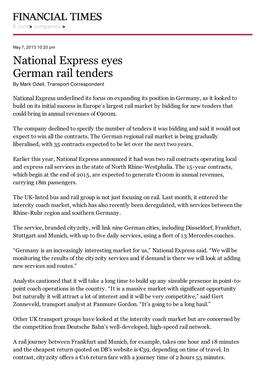 National Express Eyes German Rail Tenders by Mark Odell, Transport Correspondent