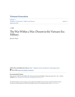 The War Within a War: Dissent in the Vietnam-Era Military