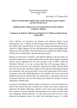 Press Information Bureau Government of India *** New Delhi, 15 October