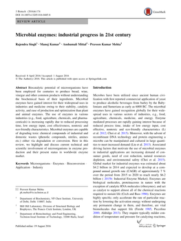 Microbial Enzymes: Industrial Progress in 21St Century