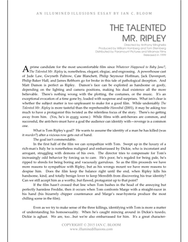 The Talented Mr. Ripley Is, Nonetheless, Elegant, Elegiac, and Engrossing