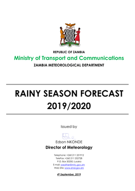 Rainy Season Forecast 2019/2020