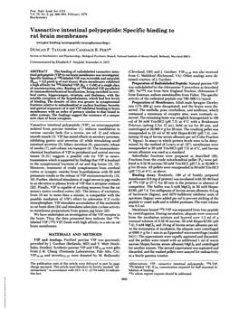 Specific Binding to Rat Brain Membranes (Receptor Binding/Neuropeptide/Neuropharmacology) DUNCAN P