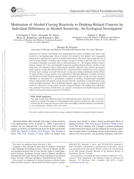 Moderation of Alcohol Craving Reactivity to Drinking-Related Contexts by Individual Differences in Alcohol Sensitivity: an Ecological Investigation