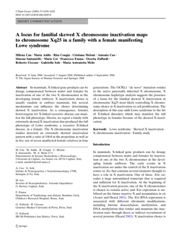 A Locus for Familial Skewed X Chromosome Inactivation Maps to Chromosome Xq25 in a Family with a Female Manifesting Lowe Syndrome