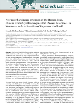 New Record and Range Extension of the Horned Toad, Rhinella Ceratophrys (Boulenger, 1882) (Anura: Bufonidae), in Venezuela, and Confirmation of Its Presence in Brazil