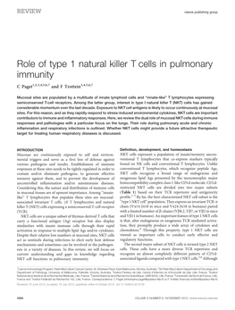 Role of Type 1 Natural Killer T Cells in Pulmonary Immunity