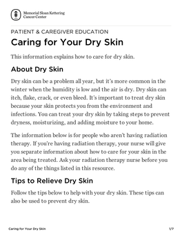 Caring for Your Dry Skin | Memorial Sloan Kettering Cancer Center