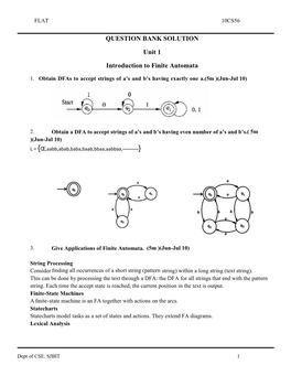 QUESTION BANK SOLUTION Unit 1 Introduction to Finite Automata