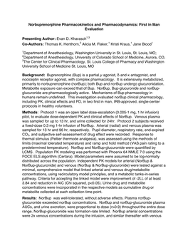 Norbuprenorphine Pharmacokinetics and Pharmacodynamics: First in Man Evaluation