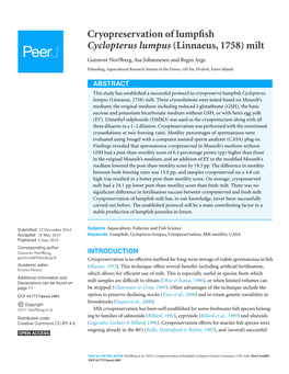 Cryopreservation of Lumpfish Cyclopterus Lumpus (Linnaeus, 1758) Milt