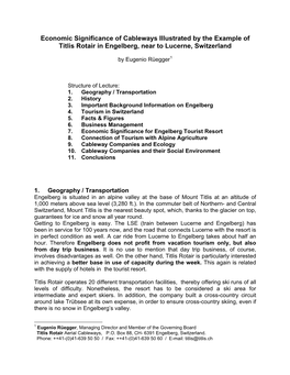 Economic Significance of Cableways Illustrated by the Example of Titlis Rotair in Engelberg, Near to Lucerne, Switzerland