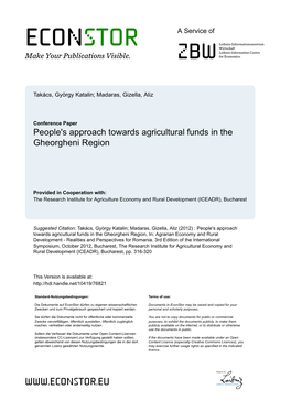 People's Approach Towards Agricultural Funds in the Gheorgheni Region