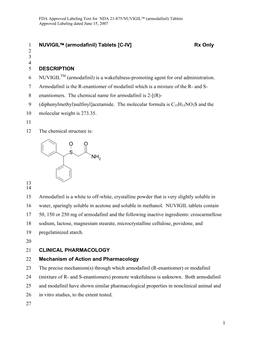 FDA Approved Labeling Text for NDA 21-875/NUVIGIL™ (Armodafinil) Tablets Approved Labeling Dated June 15, 2007