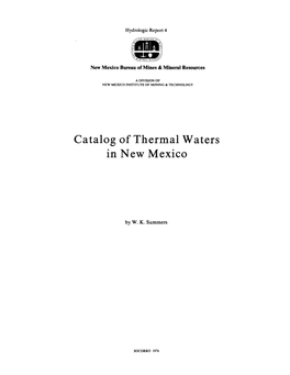 Catalog of Thermal Waters in New Mexico
