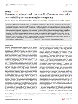 Electron-Beam-Irradiated Rhenium Disulfide Memristors with Low