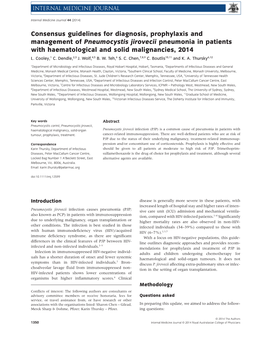 Consensus Guidelines for Diagnosis, Prophylaxis and Management of Pneumocystis Jirovecii Pneumonia in Patients with Haematological and Solid Malignancies, 2014 L