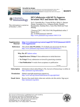 Id2 Collaborates with Id3 to Suppress Invariant NKT and Innate-Like Tumors