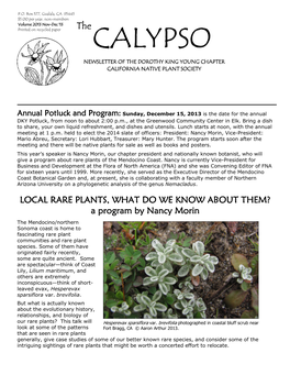 Calypso Newsletter of the Dorothy King Young Chapter California Native Plant Society