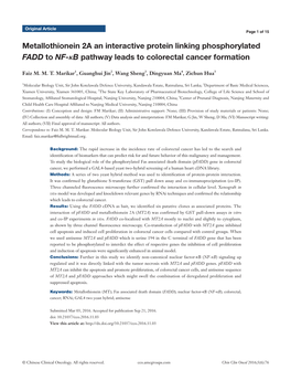 Κb Pathway Leads to Colorectal Cancer Formation