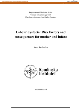 Labour Dystocia: Risk Factors and Consequences for Mother and Infant