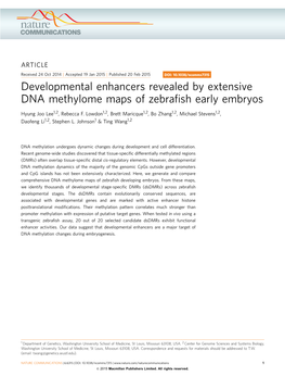 Developmental Enhancers Revealed by Extensive DNA Methylome Maps of Zebrafish Early Embryos