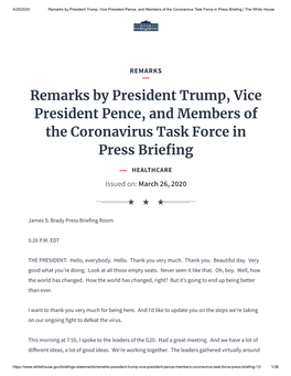 Remarks by President Trump, Vice President Pence, and Members of the Coronavirus Task Force in Press Briefing | the White House