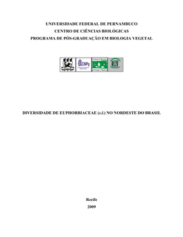 Universidade Federal De Pernambuco Centro De Ciências Biológicas Programa De Pós-Graduação Em Biologia Vegetal Diversidade