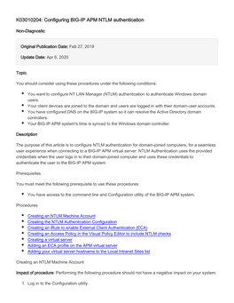 K03010204: Configuring BIG-IP APM NTLM Authentication