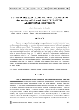 FISSION in the ZOANTHARIA PALYTHOA CARIBAEORUM (Duchassaing and Michelotii, 1860) POPULATIONS: a LATITUDINAL COMPARISON