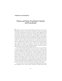 Humor and Satire: Precolonial, Colonial and Postcolonial