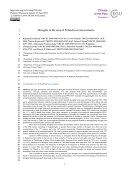 Droughts in the Area of Poland in Recent Centuries