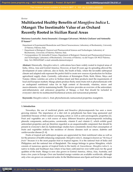 Multifaceted Healthy Benefits of Mangifera Indica L. (Mango): the Inestimable Value of an Orchard Recently Rooted in Sicilian Rural Areas