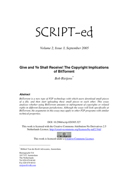 The Copyright Implications of Bittorrent Bob Rietjens *