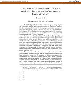 The Right to Be Forgotten: a Step in the Right Direction for Cyberspace Law and Policy