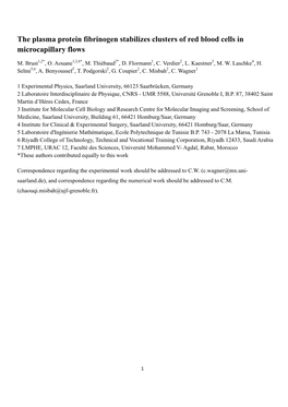 The Plasma Protein Fibrinogen Stabilizes Clusters of Red Blood Cells in Microcapillary Flows