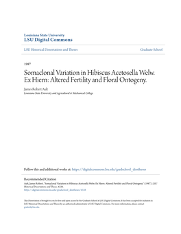 Somaclonal Variation in Hibiscus Acetosella Welw