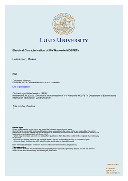 Electrical Characterisation of III-V Nanowire Mosfets