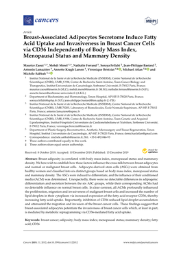Breast-Associated Adipocytes Secretome Induce Fatty Acid Uptake and Invasiveness in Breast Cancer Cells Via CD36 Independently O