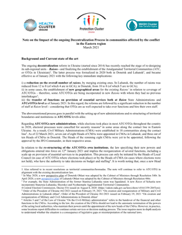 Note on the Impact of the Ongoing Decentralization Process in Communities Affected by the Conflict in the Eastern Region March 2021