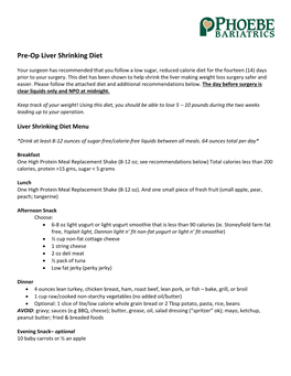 Pre-Op Liver Shrinking Diet