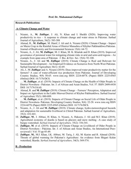 Prof. Dr. Muhammad Zulfiqar Research Publications A- Climate