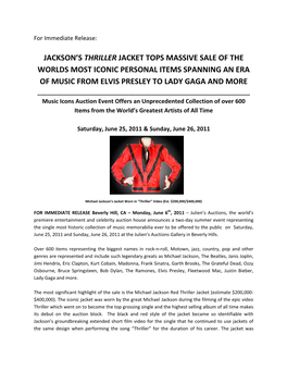 Jackson's Thriller Jacket Tops Massive Sale of The