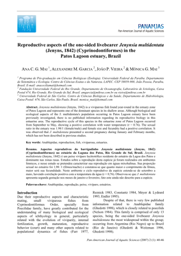 Reproductive Aspects of the One-Sided Livebearer Jenynsia Multidentata (Jenyns, 1842) (Cyprinodontiformes) in the Patos Lagoon Estuary, Brazil