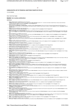 CONSOLIDATED LIST of FINANCIAL SANCTIONS TARGETS in the UK Page 1 of 17