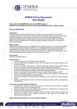 IFMSA Policy Document One Health