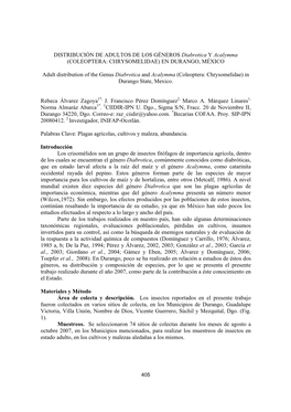 DISTRIBUCIÓN DE ADULTOS DE LOS GÉNEROS Diabrotica Y Acalymma (COLEOPTERA: CHRYSOMELIDAE) EN DURANGO, MÉXICO Adult Distributio