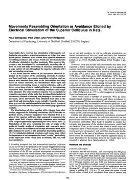 Movements Resembling Orientation Or Avoidance Elicited by Electrical Stimulation of the Superior Colliculus in Rats