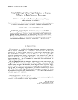 Enzymatic Baeyer-Villiger Type Oxidations of Ketones Catalyzed By