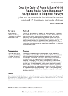 ¿Influye En La Respuesta El Orden De Administración De Escalas Valorativas 0-10? Una Aplicación En Encuestas Telefónicas